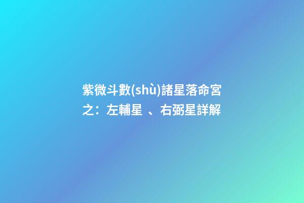 紫微斗數(shù)諸星落命宮之：左輔星、右弼星詳解